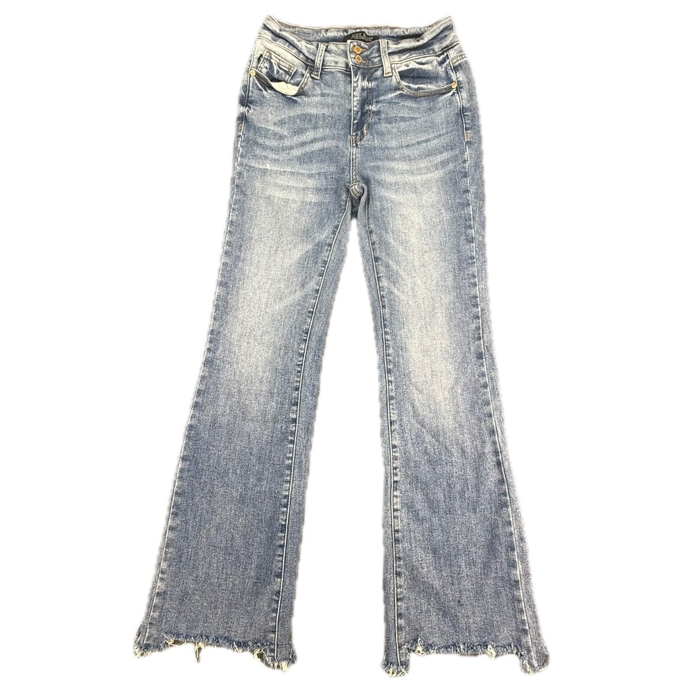 Judy Blue Boot Cut Jeans Womens 5/27 Blue Raw Hem High‎ Rise Stretch JB88140 MD